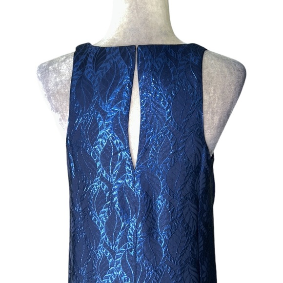 Lilly Pulitzer Marquette Silk Metallic Blue Leaf Jacquard Fringe Shift Dress - S - Picture 10 of 16
